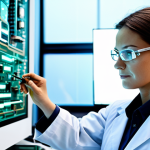 **

"A female engineer, fully clothed in a modest, professional lab coat and safety glasses, working on a complex circuit board in a high-tech laboratory. The background features advanced equipment and glowing displays.  Safe for work, appropriate content, perfect anatomy, correct proportions, well-formed hands, professional, family-friendly, high resolution."

**