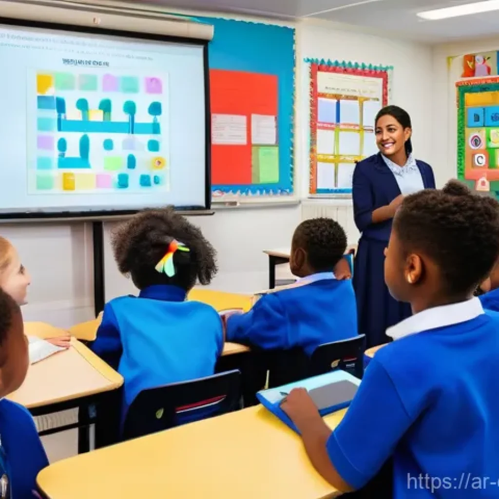 디지털 교사 도구 - **Prompt:** A vibrant, inclusive classroom filled with diverse students (approximately 10-12 years o...