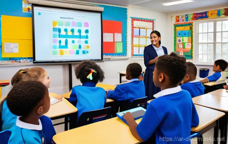 디지털 교사 도구 - **Prompt:** A vibrant, inclusive classroom filled with diverse students (approximately 10-12 years o...