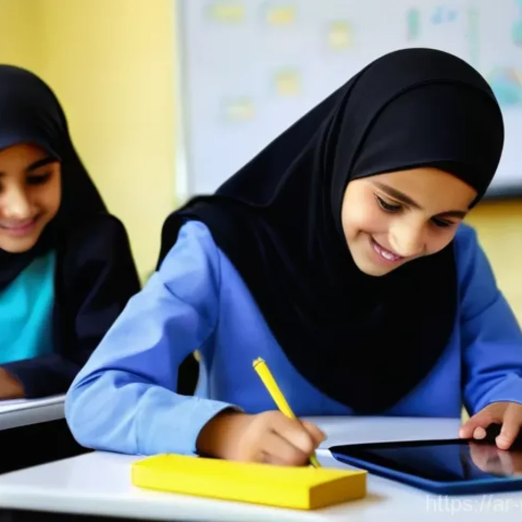 디지털 교육에서의 콘텐츠 커스터마이징 - **Prompt 1: Personalized Learning Oasis in an Arab School**
    A vibrant, sunlit modern classroom i...