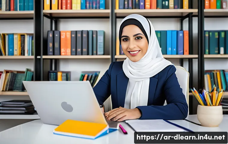 디지털 학습과 직업 훈련 - A professional Middle Eastern woman in modern business attire, sitting at a sleek desk with multiple...