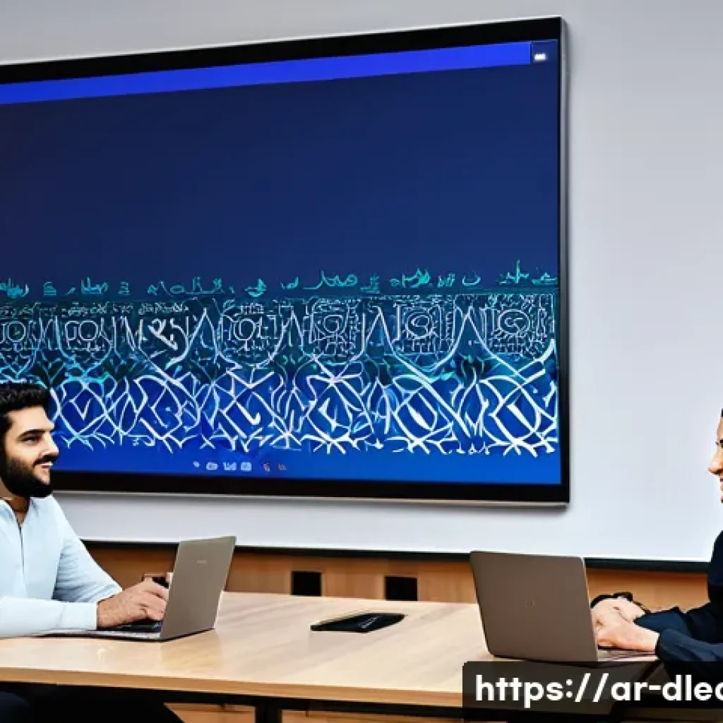 디지털 교육에서의 학습자 참여 - A vibrant digital classroom scene showcasing an interactive virtual forum designed for Arabic-speaki...