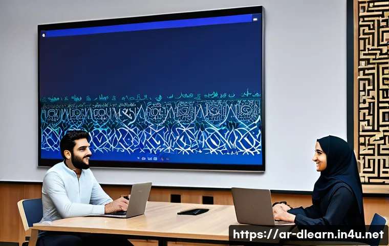 디지털 교육에서의 학습자 참여 - A vibrant digital classroom scene showcasing an interactive virtual forum designed for Arabic-speaki...