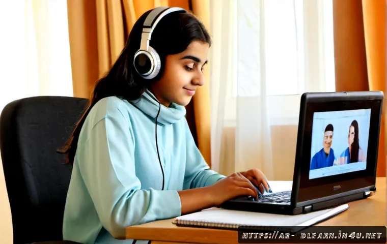 원격 학습 - Photorealistic remote learning scene in a bright modern home in an Arab city, a teenage Arab student...